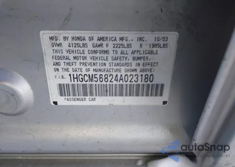 2004 Honda Accord 2.4 Ex z USA, uszkodzony, nr VIN 1HGCM56824A023180
